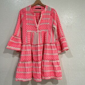 DEVOTION WOMEN MINI PINK GEOMETRIC PATTERNED DRESS Sz MD